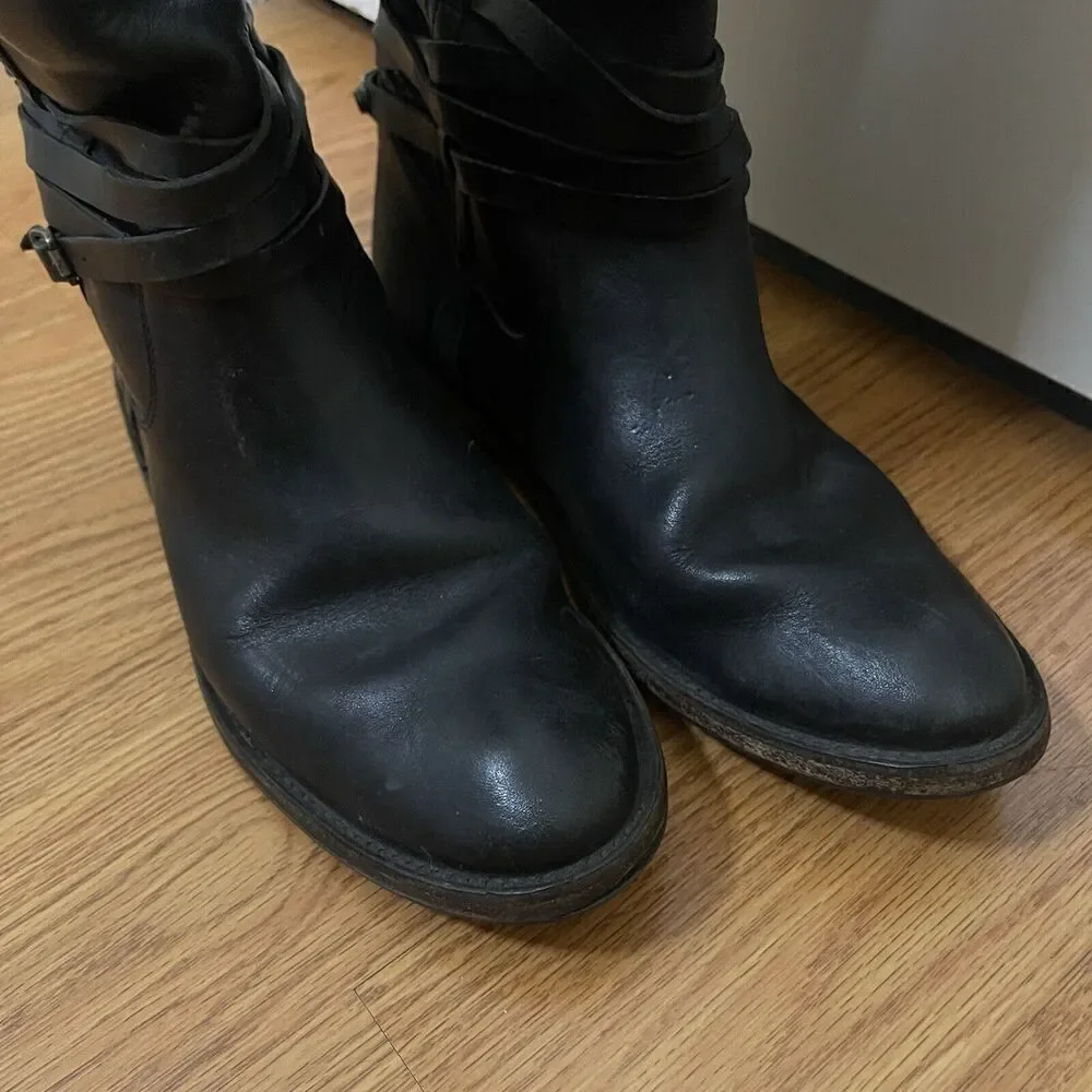 FRYE Leather Black Knee high Riding Western country boots US 7 -77754 4003